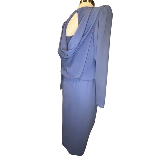 HAND MADE DESIGNER Women's Tea Dress Blue Long Sleeve Drape Back Neck Aprox Size - Picture 5 of 8